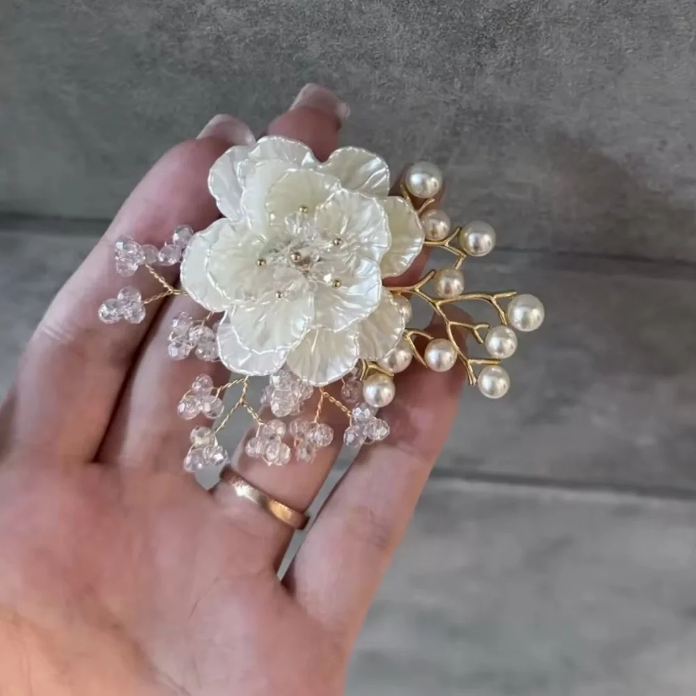 Elegant White Floral Pearl Brooch